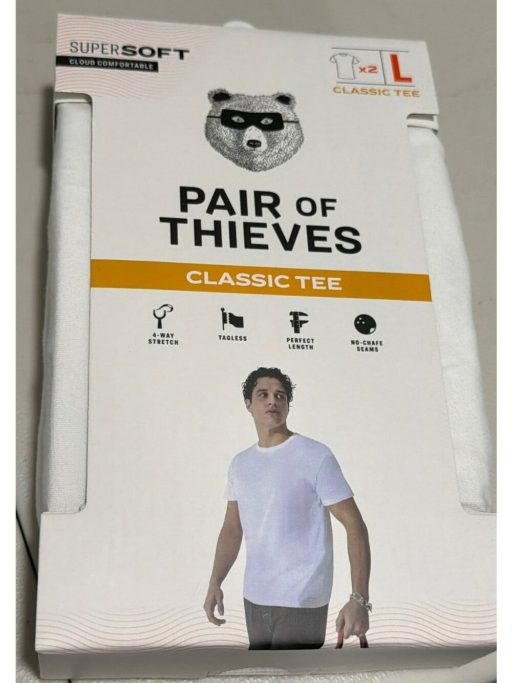2 Pack Pair Of Thieves Classic Tee White Large 4-Way Stretch No-Chafe Seams New